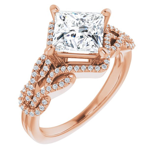 10K Rose Gold Customizable Princess/Square Cut Design with Intricate Over-Under-Around Pavé Accented Band