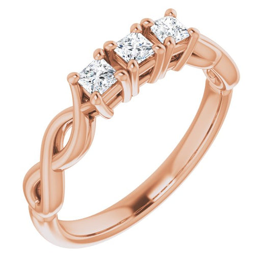 10K Rose Gold Customizable Triple Princess/Square Cut Design with Twisting Infinity Split Band