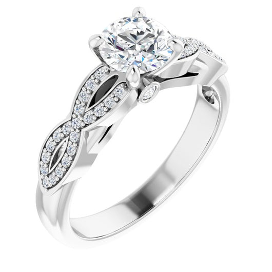 10K White Gold Customizable Round Cut Design featuring Infinity Pavé Band and Round-Bezel Peekaboos