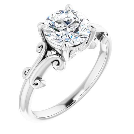 10K White Gold Customizable Round Cut Solitaire with Band Flourish and Decorative Trellis