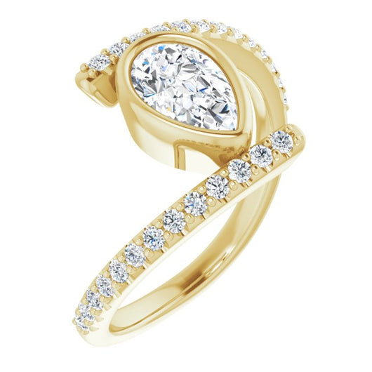 10K Yellow Gold Customizable Bezel-set Pear Cut Design with Bypass Pavé Band