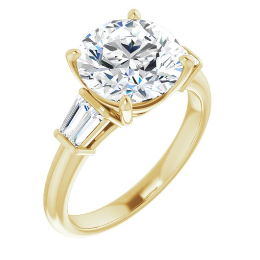 10K Yellow Gold Customizable 5-stone Round Cut Style with Quad Tapered Baguettes