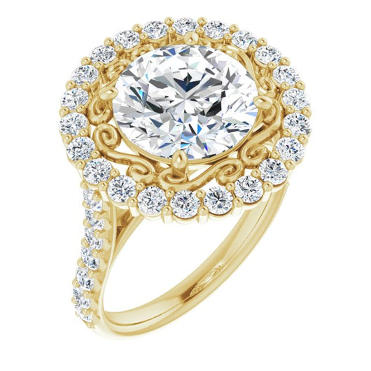 10K Yellow Gold Customizable Round Cut Cathedral Style with Oversized Halo