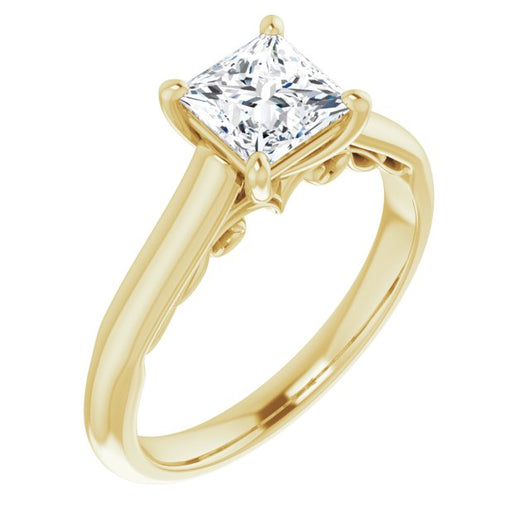 10K Yellow Gold Customizable Princess/Square Cut Cathedral Solitaire with Two-Tone Option Decorative Trellis 'Down Under'