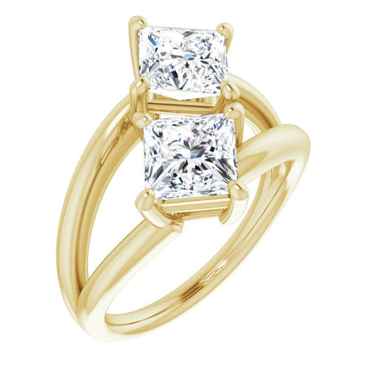 10K Yellow Gold Customizable Two Stone Double Princess/Square Cut Design with Split Bypass Band