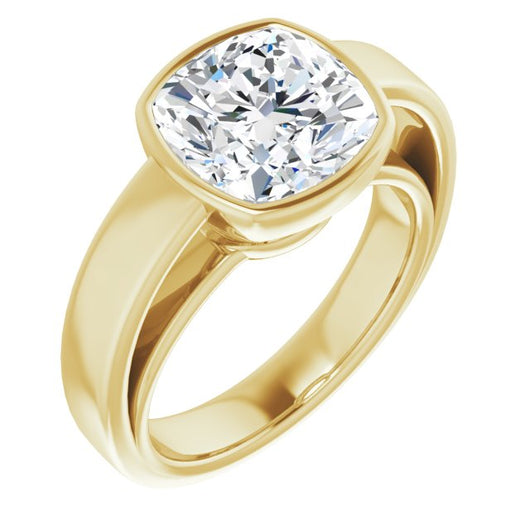 10K Yellow Gold Customizable Cathedral-Bezel Cushion Cut Solitaire with Wide Band