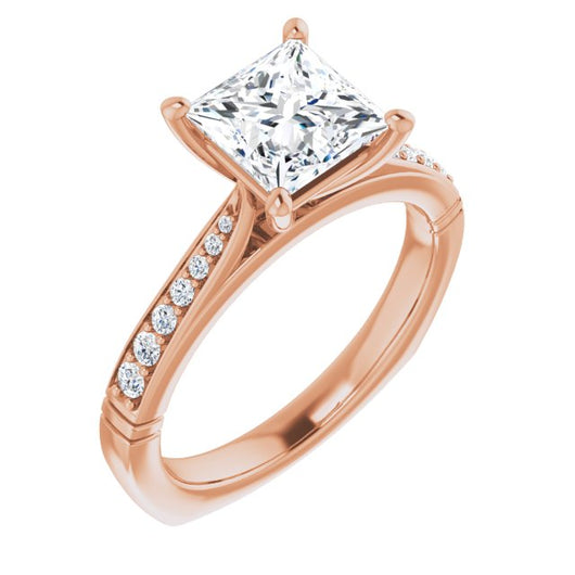 10K Rose Gold Customizable Princess/Square Cut Design with Tapered Euro Shank and Graduated Band Accents