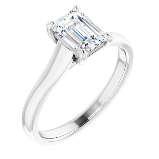 10K White Gold Customizable Emerald/Radiant Cut Cathedral-Prong Solitaire with Decorative X Trellis