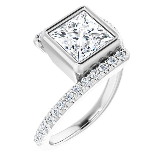 10K White Gold Customizable Bezel-set Princess/Square Cut Design with Bypass Pavé Band