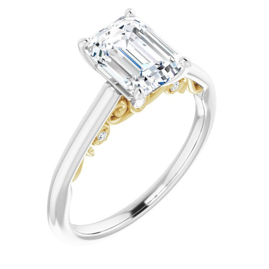 14K White & Yellow Gold Customizable Cathedral-set Emerald/Radiant Cut Style featuring Peekaboo Trellis Hidden Stones