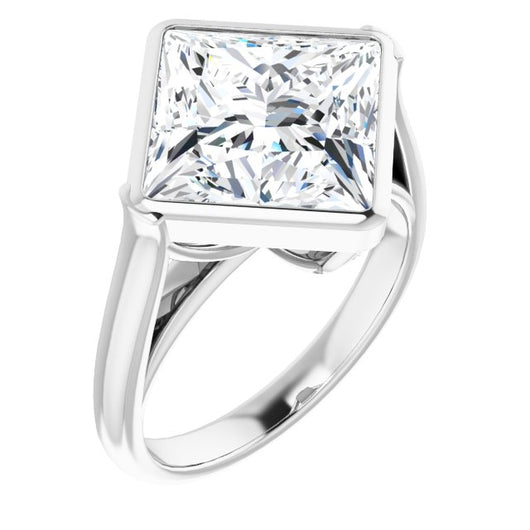 10K White Gold Customizable Cathedral-Bezel Princess/Square Cut 7-stone "Semi-Solitaire" Design