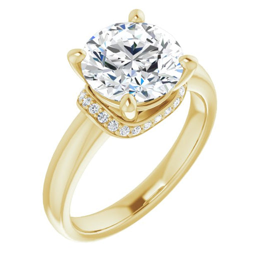 18K Yellow Gold Customizable Round Cut Style featuring Saddle-shaped Under Halo