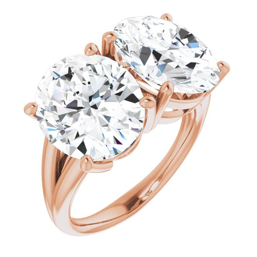 10K Rose Gold Customizable Two-Stone Oval Cut with Split Band