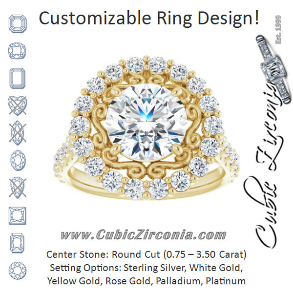 Cubic Zirconia Engagement Ring- The Flora (Customizable Round Cut Cathedral Style with Oversized Halo)