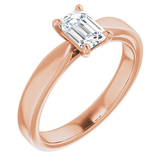 10K Rose Gold Customizable Emerald/Radiant Cut Cathedral Solitaire with Wide Tapered Band