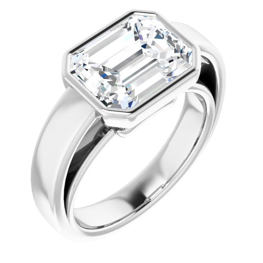 10K White Gold Customizable Cathedral-Bezel Emerald/Radiant Cut Solitaire with Wide Band