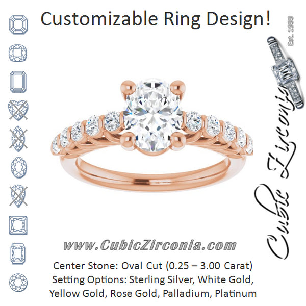 Cubic Zirconia Engagement Ring- The Alaia (Customizable Oval Cut Style with Round Bar-set Accents)