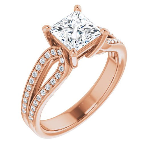 10K Rose Gold Customizable Princess/Square Cut Design featuring Shared Prong Split-band