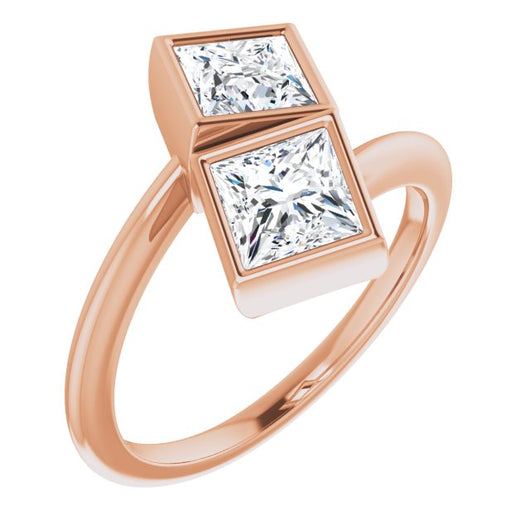 10K Rose Gold Customizable 2-stone Double Bezel Princess/Square Cut Design with Artisan Bypass Band