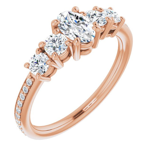 10K Rose Gold Customizable 5-stone Oval Cut Design Enhanced with Accented Band