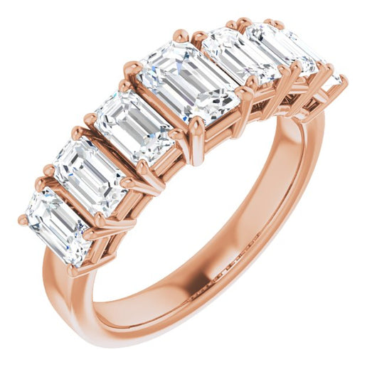 10K Rose Gold Customizable 7-stone Emerald/Radiant Cut Design with Large Round-Prong Side Stones