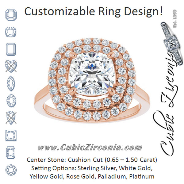 Cubic Zirconia Engagement Ring- The Giuliana (Customizable Cathedral-set Cushion Cut Design with Double Halo)