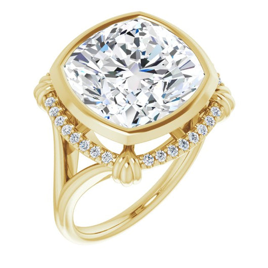 10K Yellow Gold Customizable Cushion Cut Design with Split Band and "Lion's Mane" Halo