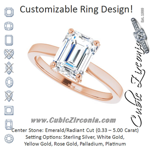 Cubic Zirconia Engagement Ring- The Aimy Jo (Customizable Cathedral-Raised Emerald Cut Style with Prong Accents Enhancement)