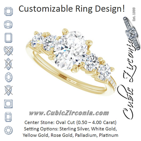 Cubic Zirconia Engagement Ring- The Denae (Customizable 5-stone Oval Cut Design Enhanced with Accented Band)