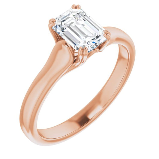 10K Rose Gold Customizable Emerald/Radiant Cut Solitaire with Under-trellis Design