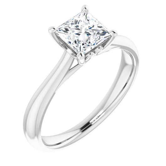 10K White Gold Customizable Princess/Square Cut Solitaire with Decorative Prongs & Tapered Band