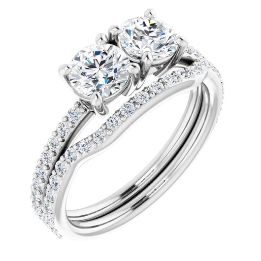 10K White Gold Customizable Enhanced 2-stone Round Cut Design with Ultra-thin Accented Band