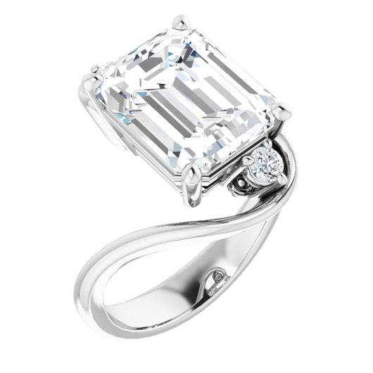 10K White Gold Customizable 3-stone Emerald/Radiant Cut Setting featuring Artisan Bypass