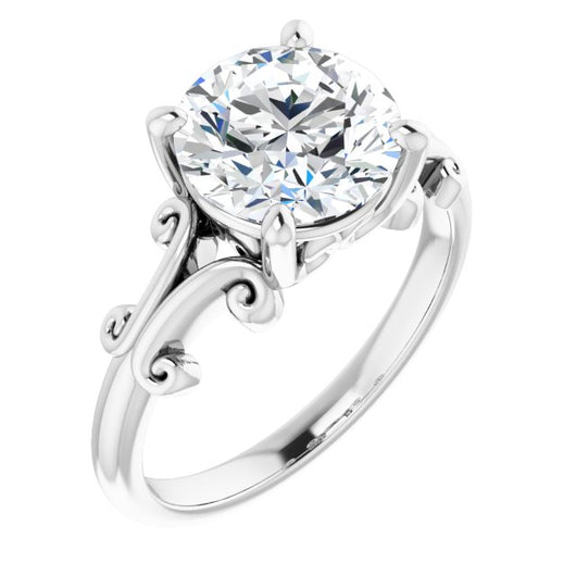 10K White Gold Customizable Round Cut Solitaire with Band Flourish and Decorative Trellis