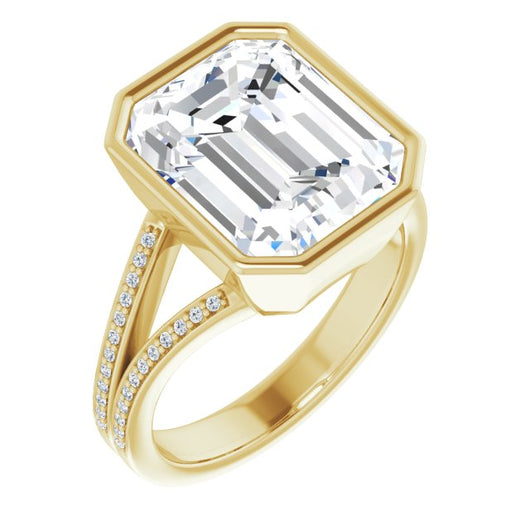 10K Yellow Gold Customizable Bezel-set Emerald/Radiant Cut Design with Split Shared Prong Band