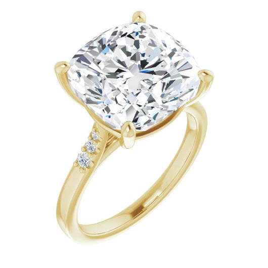 10K Yellow Gold Customizable 7-stone Cushion Cut Cathedral Style with Triple Graduated Round Cut Side Stones