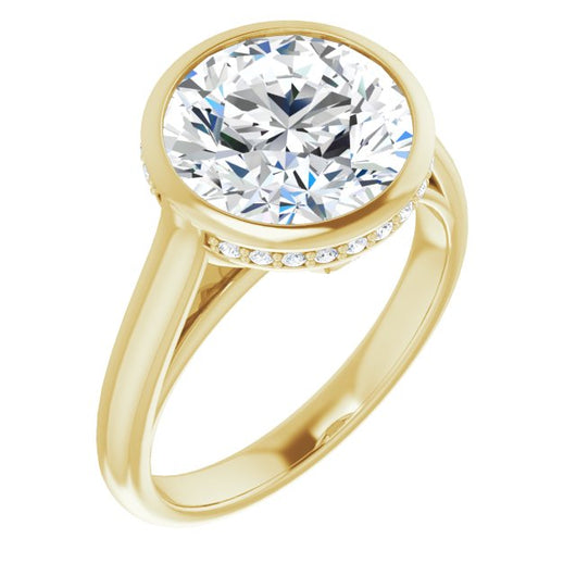 10K Yellow Gold Customizable Round Cut Semi-Solitaire with Under-Halo and Peekaboo Cluster