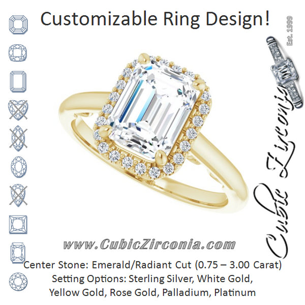 Cubic Zirconia Engagement Ring- The Honesty (Customizable Cathedral-Halo Emerald Cut Style featuring Sculptural Trellis)