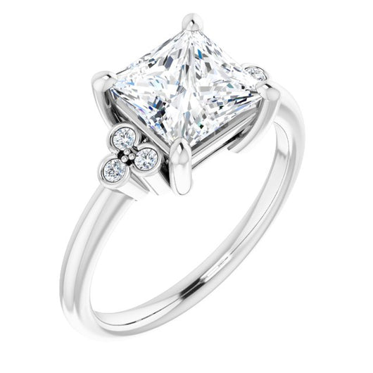 10K White Gold Customizable 7-stone Princess/Square Cut Center with Round-Bezel Side Stones