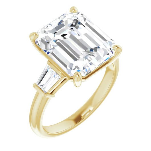 10K Yellow Gold Customizable 5-stone Emerald/Radiant Cut Style with Quad Tapered Baguettes