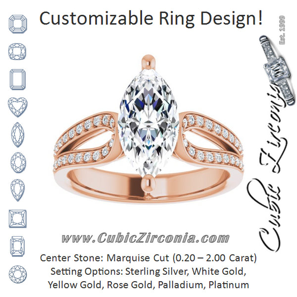 Cubic Zirconia Engagement Ring- The Annemarie (Customizable Marquise Cut Design featuring Shared Prong Split-band)