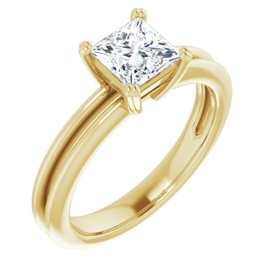 10K Yellow Gold Customizable Princess/Square Cut Solitaire with Grooved Band