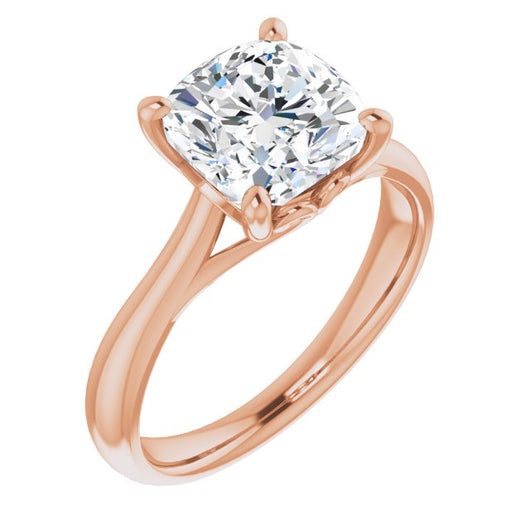 10K Rose Gold Customizable Cushion Cut Solitaire with Decorative Prongs & Tapered Band