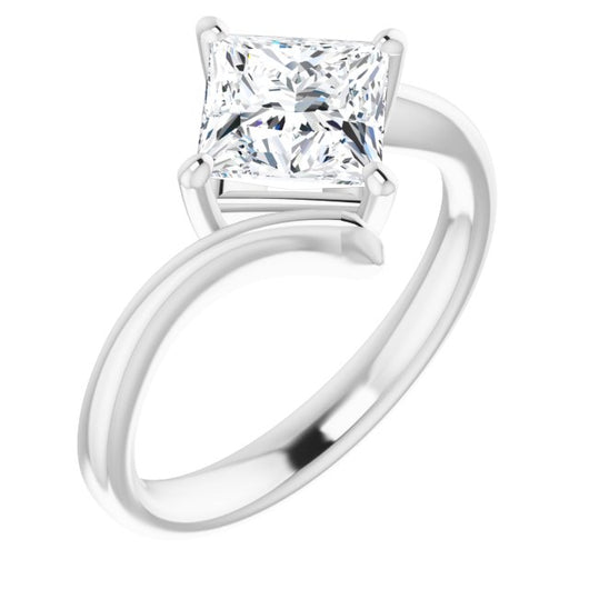 10K White Gold Customizable Princess/Square Cut Solitaire with Thin, Bypass-style Band