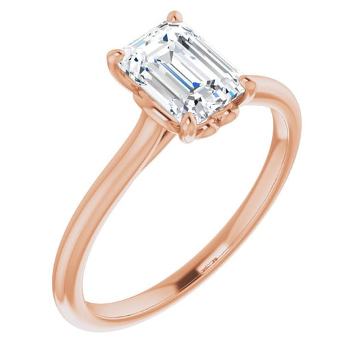 10K Rose Gold Customizable Cathedral-style Emerald/Radiant Cut Solitaire with Decorative Heart Prong Basket