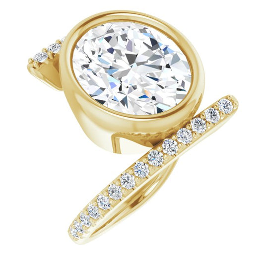 10K Yellow Gold Customizable Bezel-set Oval Cut Design with Bypass Pavé Band