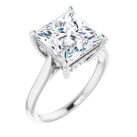 10K White Gold Customizable Cathedral-Raised Princess/Square Cut Style with Prong Accents Enhancement