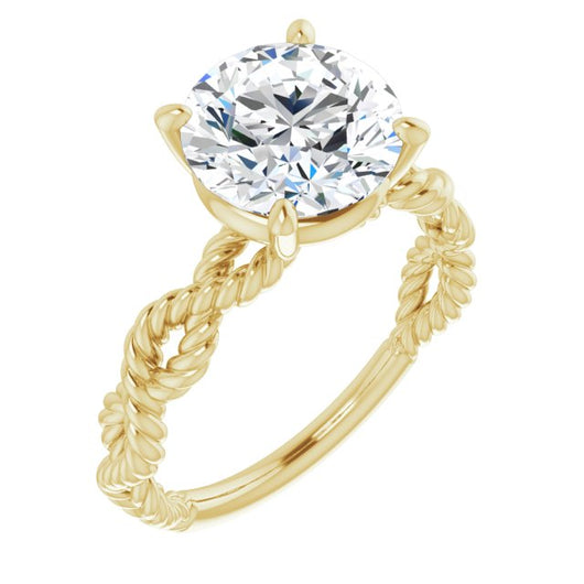 10K Yellow Gold Customizable Round Cut Solitaire with Infinity-inspired Twisting-Rope Split Band