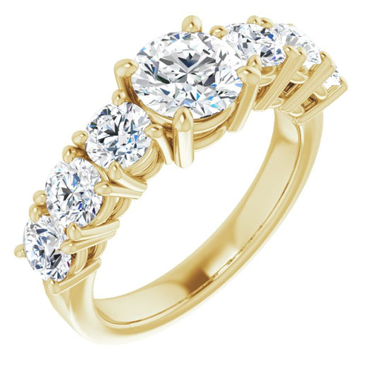 10K Yellow Gold Customizable 7-stone Round Cut Design with Large Round-Prong Side Stones