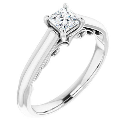 10K White Gold Customizable Princess/Square Cut Cathedral Solitaire with Two-Tone Option Decorative Trellis 'Down Under'